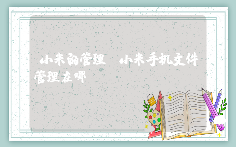 小米的管理(小米手机文件管理在哪)